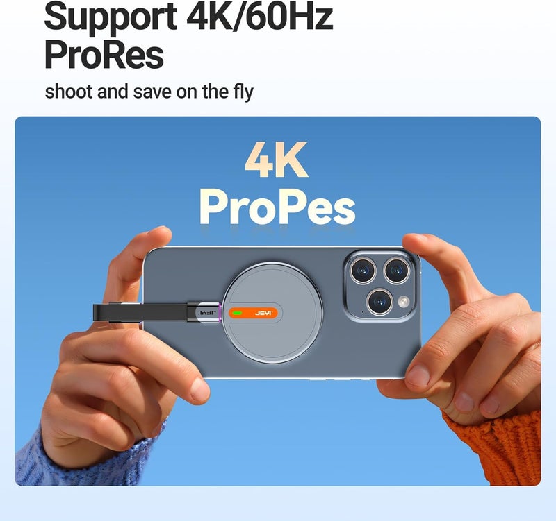 JEYI حاوية SSD NVMe M.2 مغناطيسية 2230، 10Gbps USB 3.2 Gen2، علبة ألمنيوم مع MagSafe، تخزين خارجي ProRes 4K لجهاز iPhone 15/16/17 Pro - Image 4